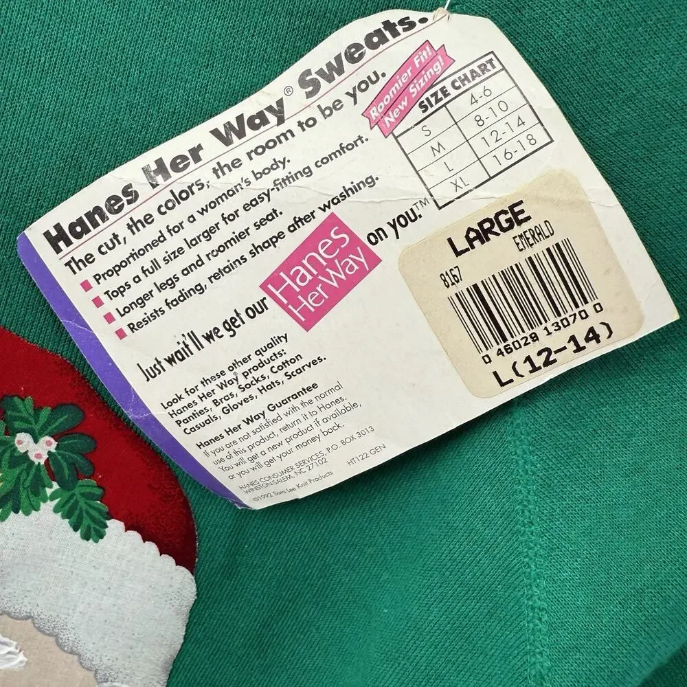 NWT Vintage 80s Hanes Handmade Santa Holiday Grandma Sweatshirt Sz L USA Iron On